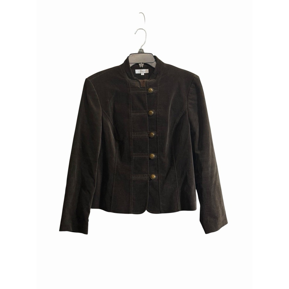 J Taylor Vtg XL Military Style Velvet Jacket Dark Brown Gold Button Whimsigoth